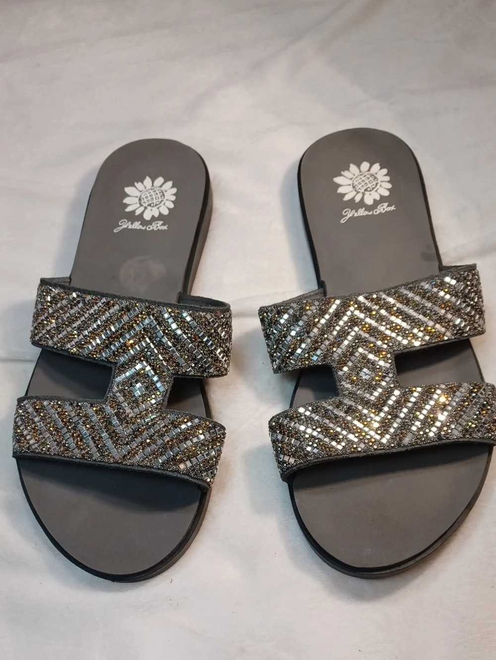 yellow box leather embellished slide rhinestone beaded comfort sandals womens 8 - Picture 11 of 14